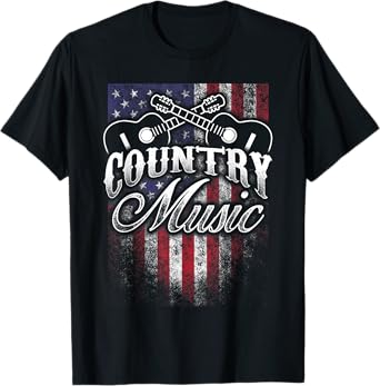 Country Music Guitar & American Flag Western Design T-Shirt