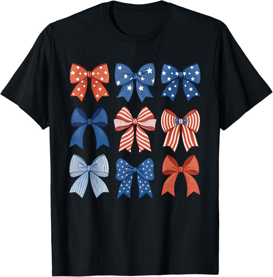 Coquette Red White & Blue Patriotic Bows Retro July 4th T-Shirt