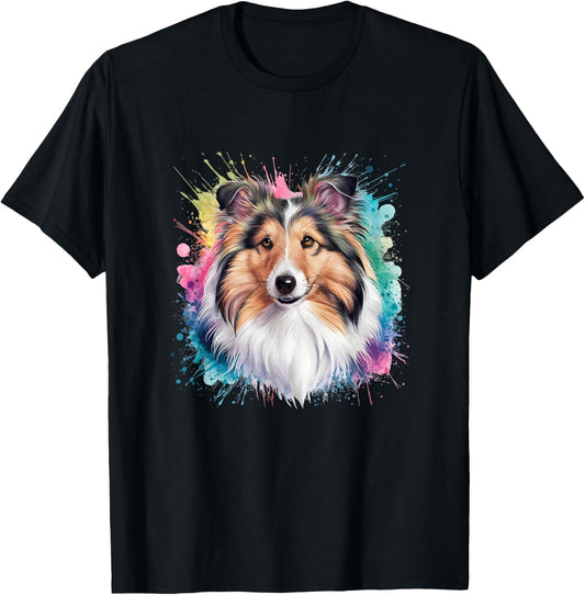 Men Woman Colorful Watercolor Shetland Sheepdog T-Shirt