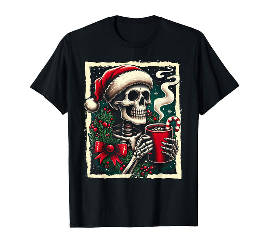Christmas Skeleton Hot Cocoa Dead Inside Spooky Xmas Holiday T-Shirt