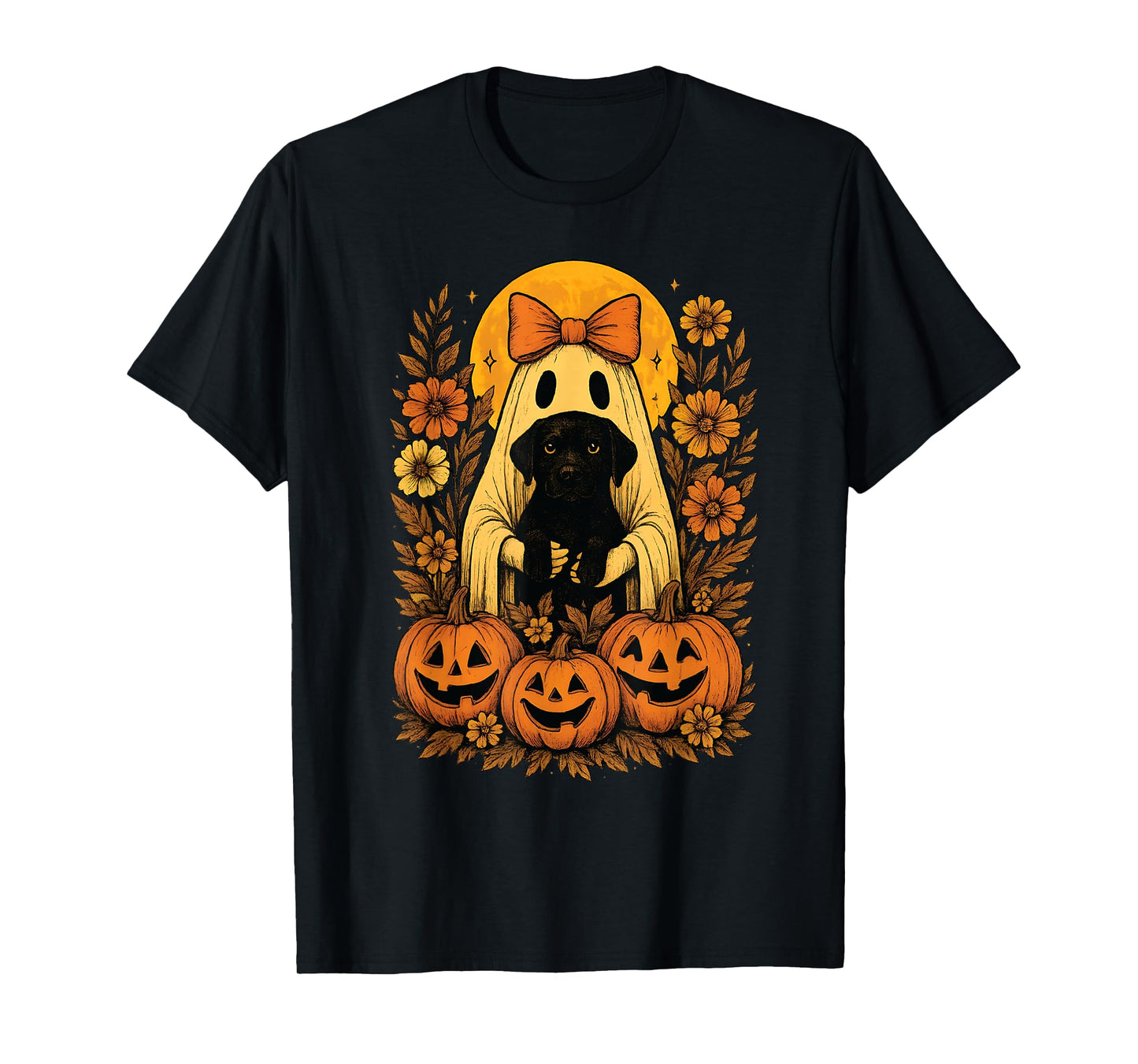 Vintage Halloween Ghost Holding Labrador Retriever Dog T-Shirt