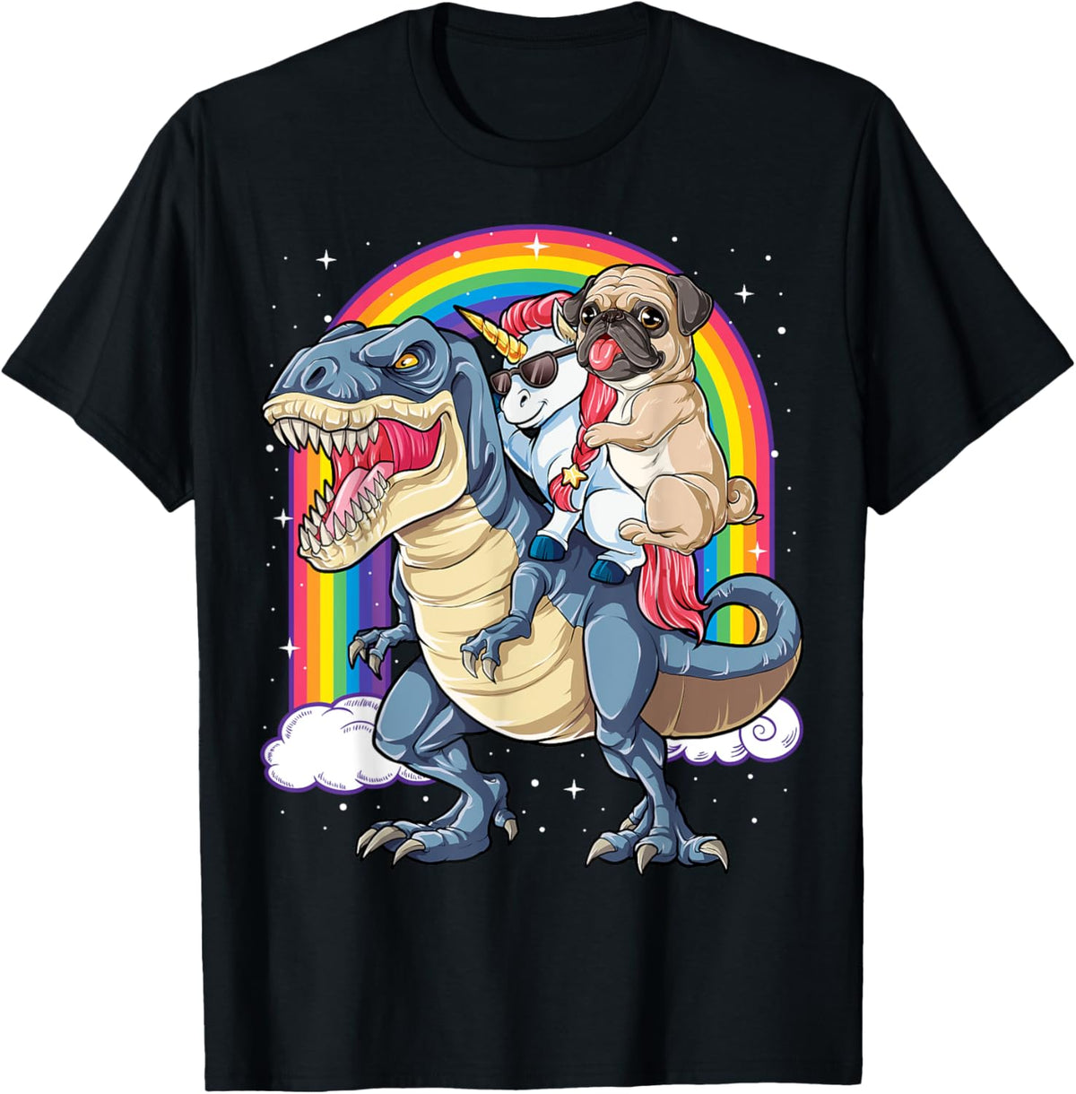 Pug Unicorn Dinosaur T rex T shirt Kids Girls Women Rainbow T-Shirt