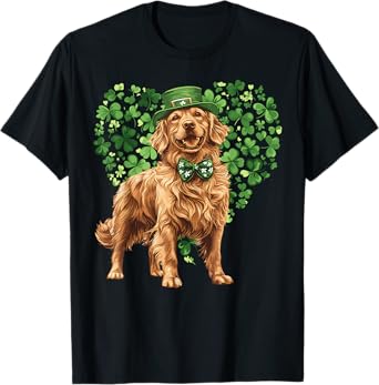 Cute Golden Retriever Shamrock St. Patrick's Day Dog Lover T-Shirt for Men Women Kids