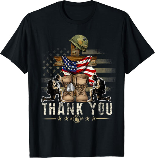 Memorial Day Shirt Christian Flag Military Boots Dog Tags T-Shirt
