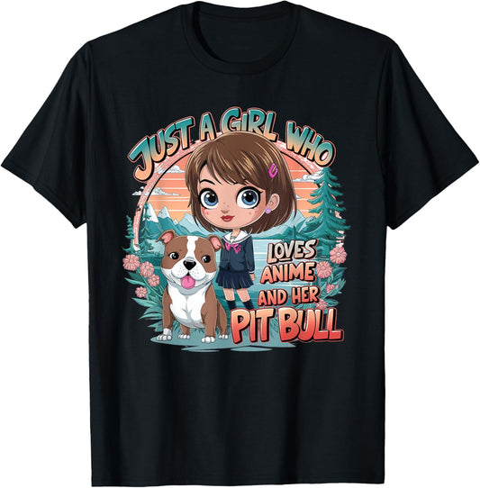 Kawaii Pit Bull Just A Girl Anime Pitbull Manga Pittie Dog T-Shirt