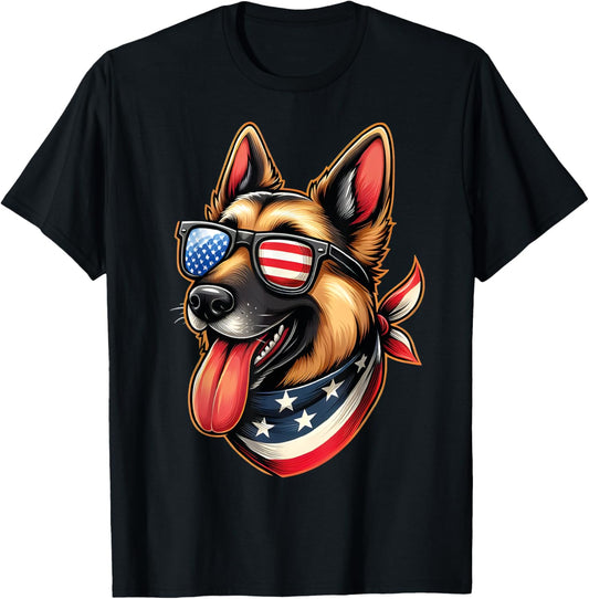 4th Of July Patriotic German Shepherd American Flag USA T-Shirt