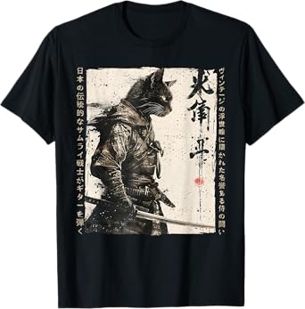 Samurai Cat Warrior Ukiyo Ink Artwork Cat Samurai T-Shirt