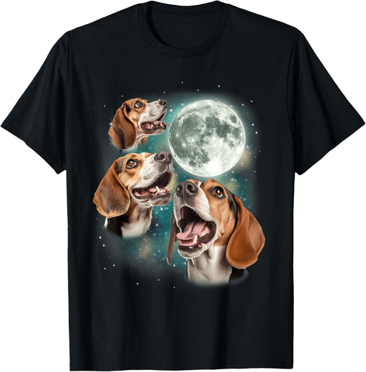 Three Beagle Moon | 3 Howling Beagles Funny Dog Canine Meme T-Shirt