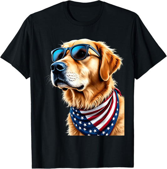 Golden Retriever Lover USA Flag 4th July Golden Retriever T-Shirt