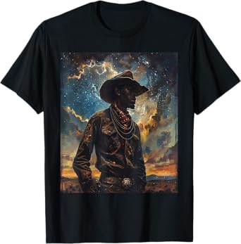 Young Black Western Retro Cowboy Wearing Hat Melanin Art T-Shirt