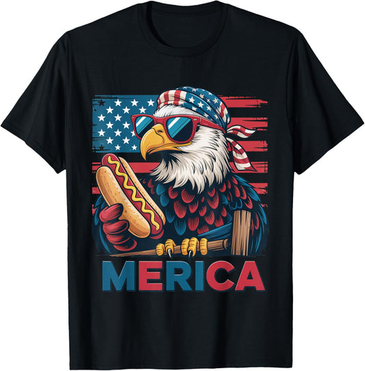Funny Merica Eagle Hotdog USA Flag 4th Of July Patriotic Men T-Shirt