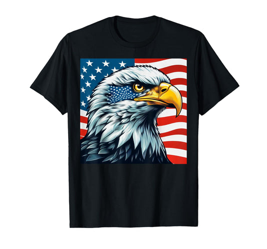 Freedom's Wings: Majestic Bald Eagle & American Flag Emblem T-Shirt
