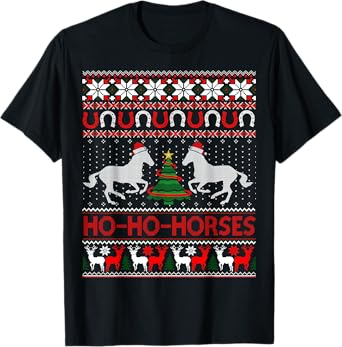 Ho Horses Xmas Ugly Christmas Sweater Equestrian T-Shirt