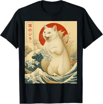 Catzilla White Cat Japanese Art Cat Gifts For Men Women Kid T-Shirt