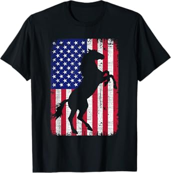 Patriotic Horse American Flag Horseback Riding Farm Gifts T-Shirt