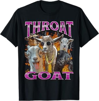 MildlyPerturbed Unisex-Adults Throat Goat Funny Offensive Adult Humor Bootleg Y2K Graphic T-Shirt - Black, Small - Short Sleeve - T-Shirt - Unique Graphic Design