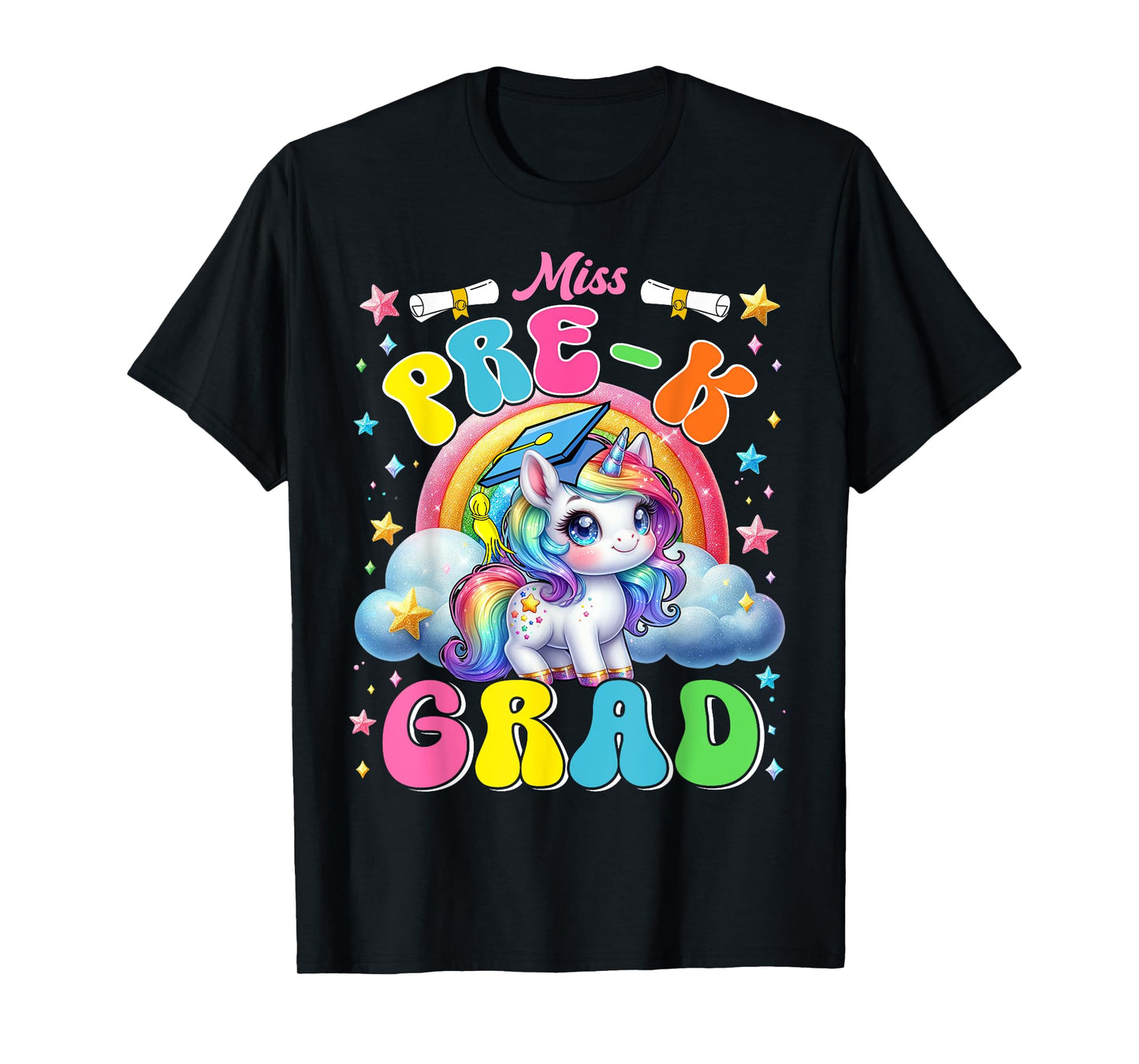 Kids Miss Pre-K Grad Graduation Cute Unicorn Rainbow Girls T-Shirt