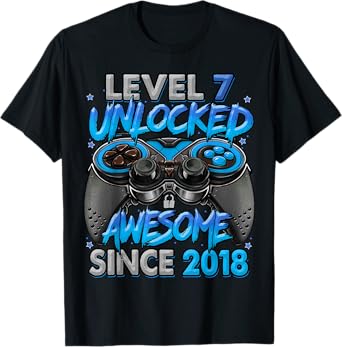 Level 7 Unlocked Awesome Since 2018 7th Birthday Gaming T-Shirt