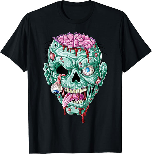 Zombie Face Brain Halloween Boys Men Women Girls Scary Funny T-Shirt