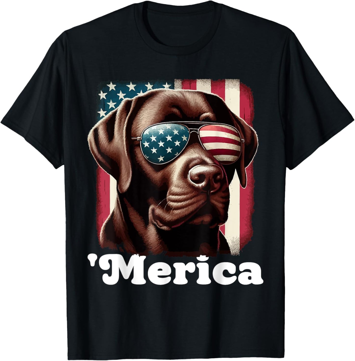 Merica Chocolate Lab Flag USA Patriotic 4th of July Labrador T-Shirt