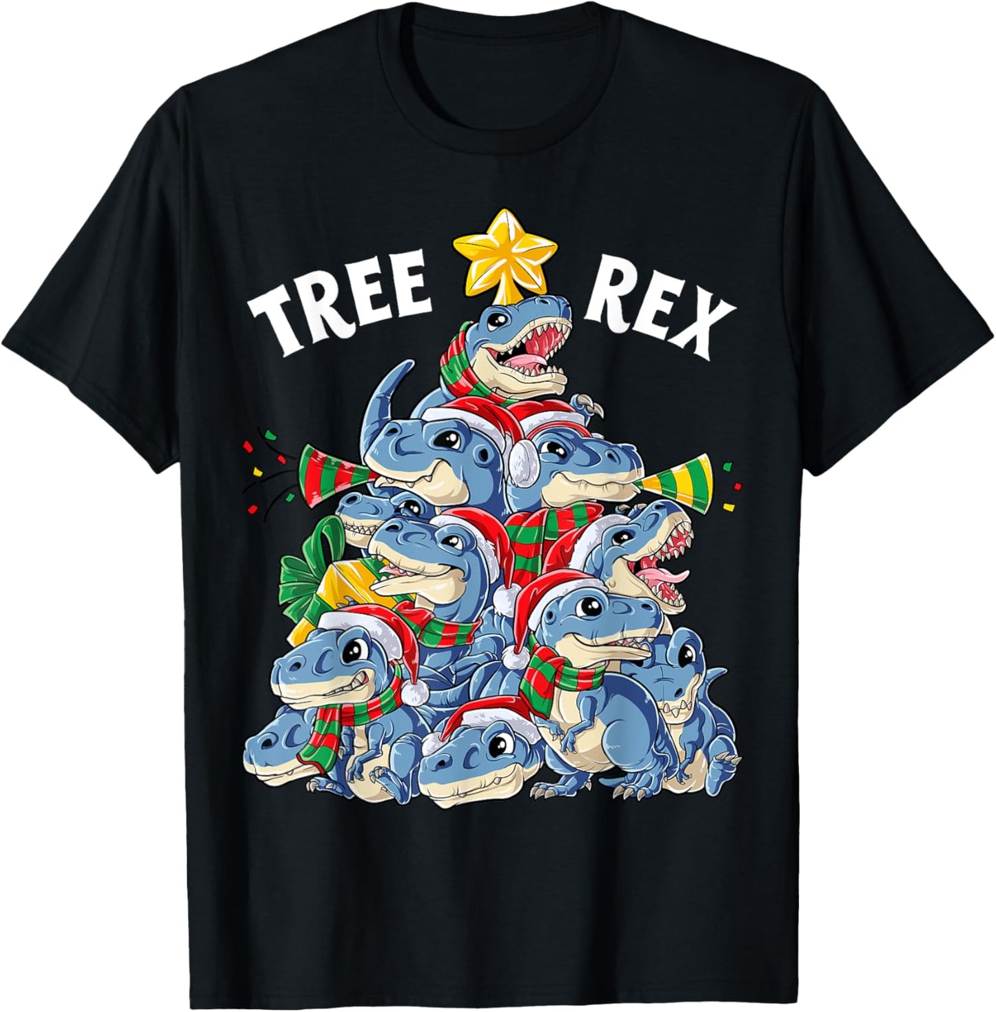 Christmas Dinosaur Tree Rex Pyjamas Men Boys Xmas Santa Hat T-Shirt