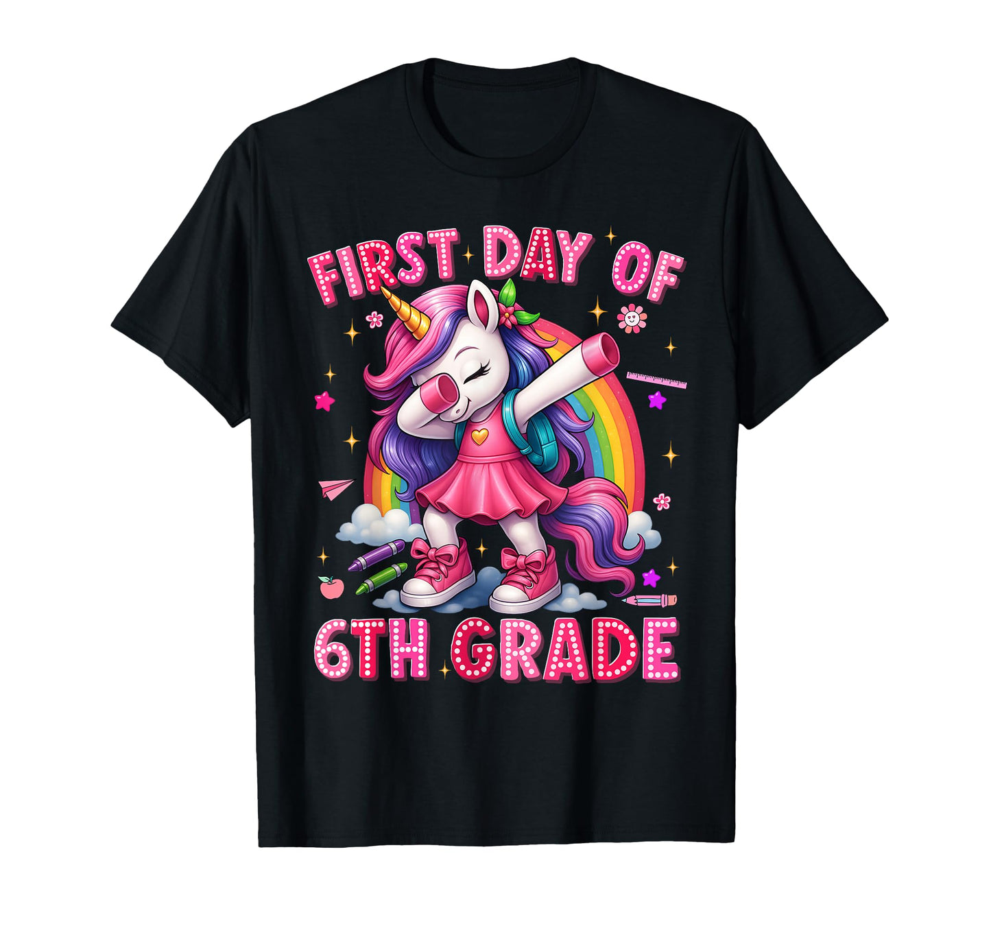 First Day Of 6th Grade Unicorn Back To School Girls Outfits T-Shirt
