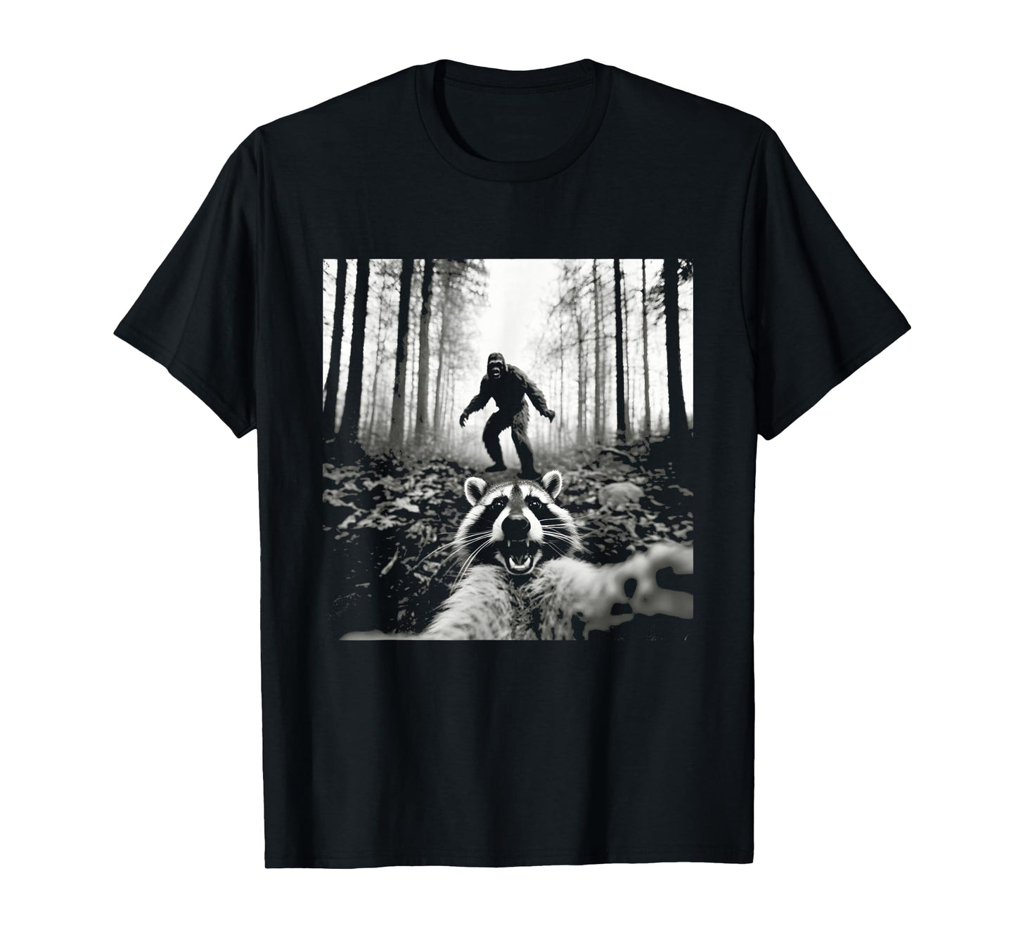 Funny Raccoon Selfie with Sasquatch Bigfoot T-Shirt