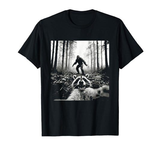 Funny Raccoon Selfie with Sasquatch Bigfoot T-Shirt