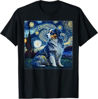 Surrealism Starry Night Australian Shepherd dog T-Shirt