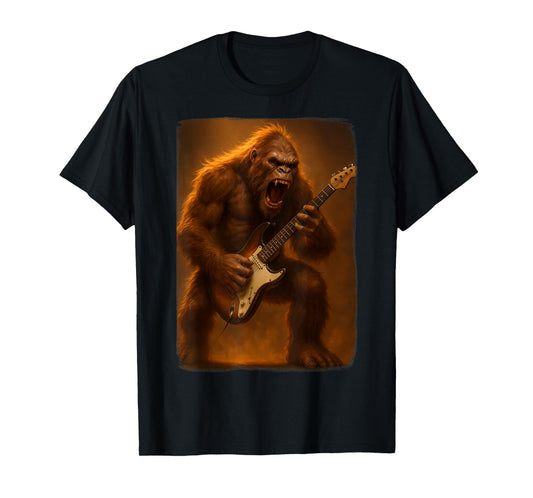 Bigfoot Playing Guitar Rock Music Band T-Shirt