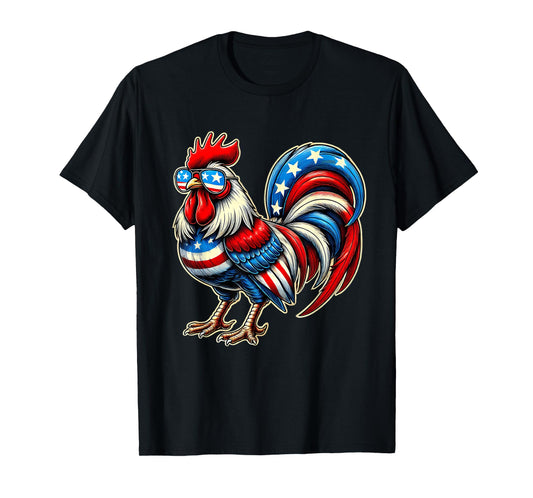 Chicken American Flag USA Farmer Funny 4th Of July Fourth T-Shirt