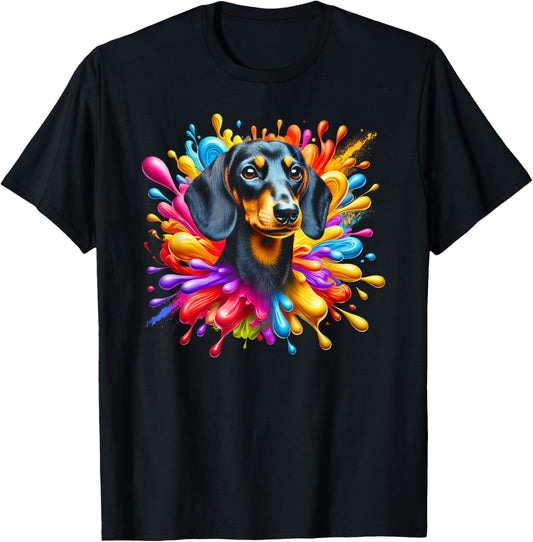 Cute Dachshund in Colourful Paint Splashes T-Shirt