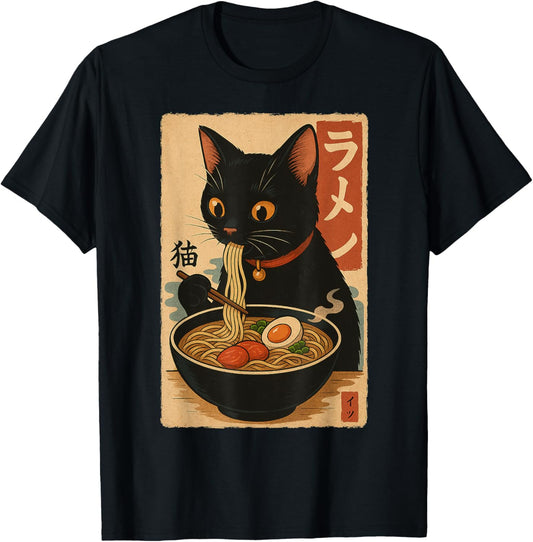 Funny Ramen Cat Japanese Vintage Kawaii Cat Anime Gifts T-Shirt