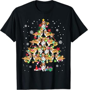 Shetland Sheepdog Christmas Tree Funny Sheltie Christmas Men Women Kids T-Shirt