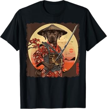 Chocolate Lab Labrador Retriever Dog Japanese Art Samurai T-Shirt