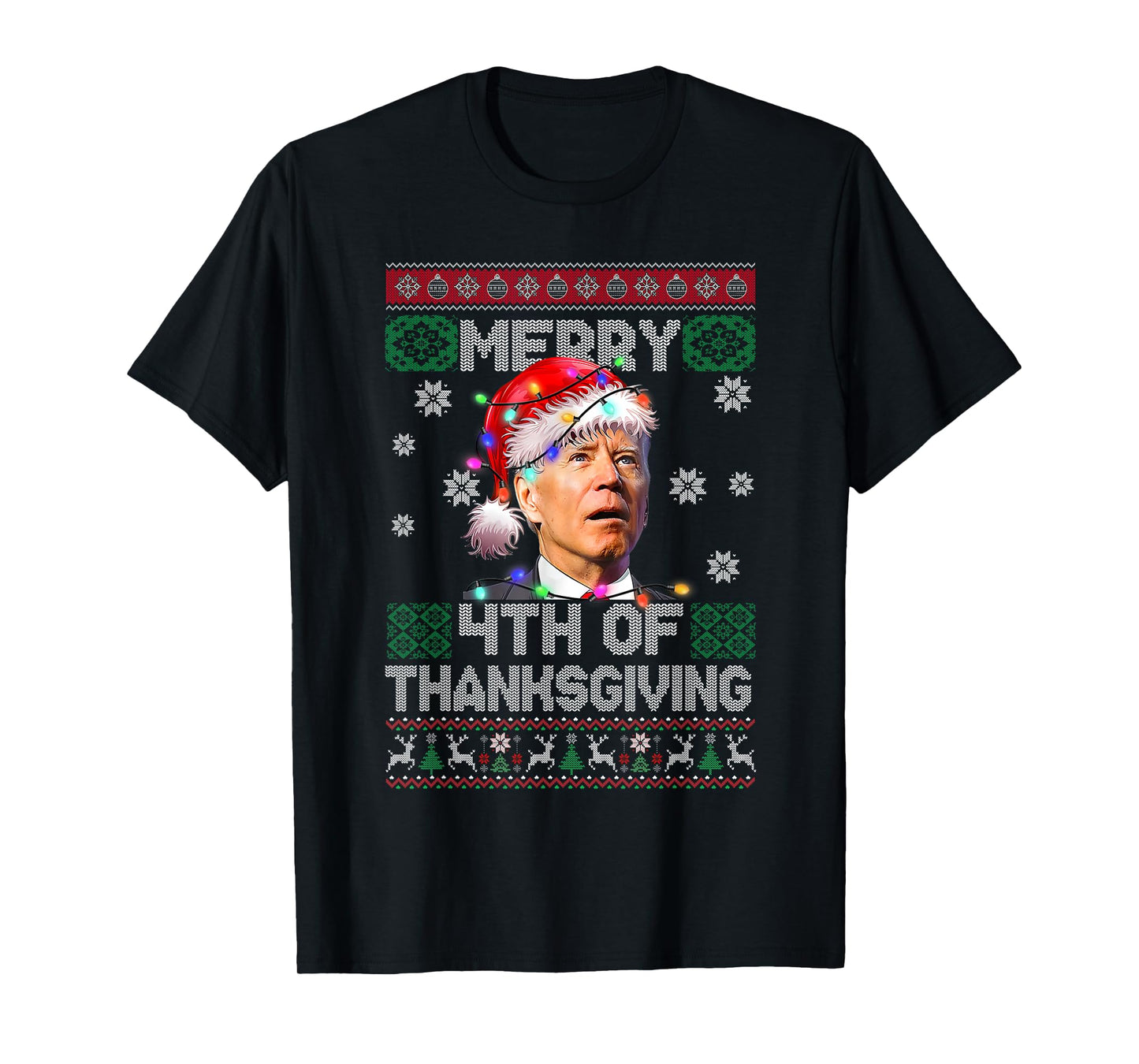 Santa Joe Biden Merry 4th of Thanksgiving Ugly Christmas Tee T-Shirt