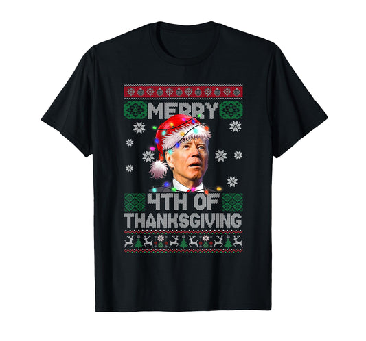 Santa Joe Biden Merry 4th of Thanksgiving Ugly Christmas Tee T-Shirt