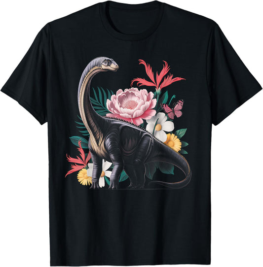 Dinosaur Floral Botanical Garden Ancient Wildlife Design T-Shirt