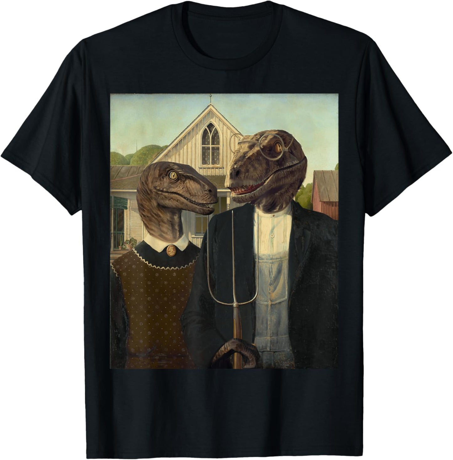 Funny Dinosaur, American Gothic, Dinosaur Art, Dinosaur T-Shirt