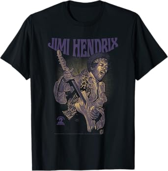 Jimi Hendrix Playing Guitar Purple Yellow T-Shirt