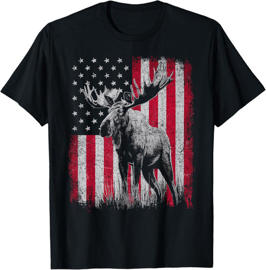 Moose Lover 4th of July Patriotic USA Independence Day Elk T-Shirt