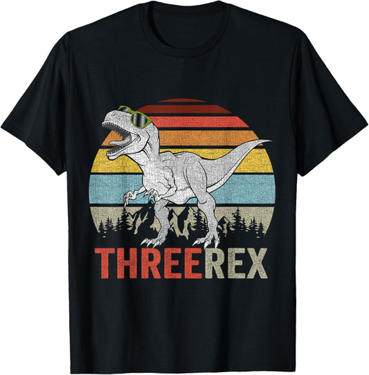 Three Rex Birthday 3 Year Old Dinosaur 3rd T Rex Boys Girls T-Shirt