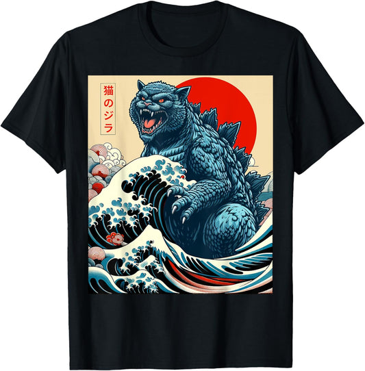 Catzilla Cat Japanese Art Funny Cat Gifts For Women Men Kids T-Shirt
