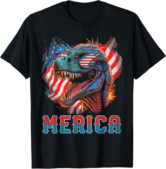 T Rex Dinosaur 4th of July American Flag USA America Funny T-Shirt for Women Kids Men