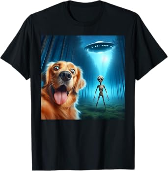 Golden retriever Selfie alien UFO funny T-Shirt