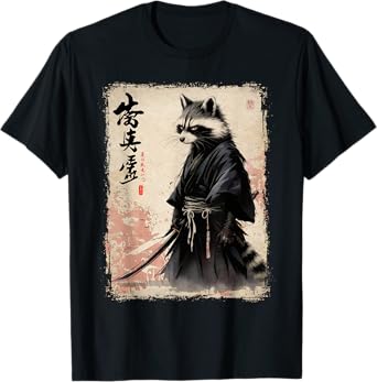 Raccoon Japanese Art Samurai Funny Raccoon Samurai T-Shirt
