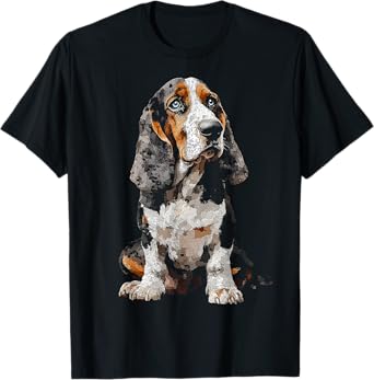 Basset Hound Dog Motif Pet Art Blue Eyes Basset Hound T-Shirt for Men Women Kids