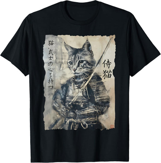 Samurai Cat, Vintage Japanese Warrior Art, Men, Women T-Shirt
