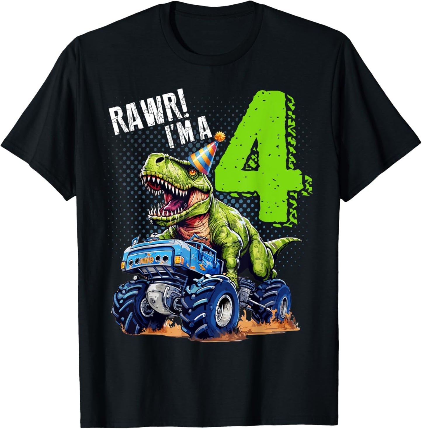 Rawr I’m 4 Birthday Dinosaur Monster Truck 4th Boys Girls T-Shirt