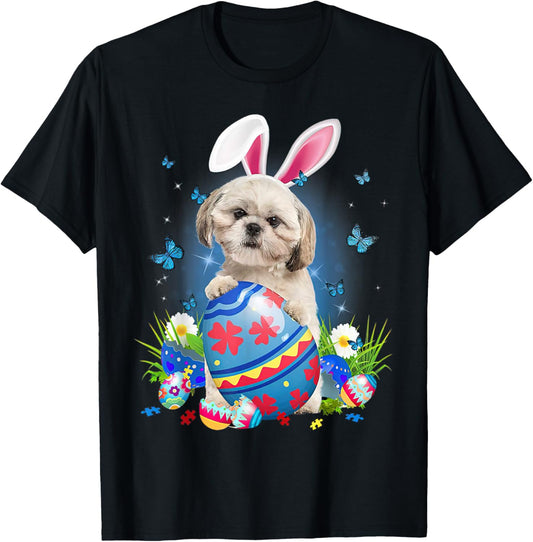 Easter Cute Shih Tzu Dog Lover Bunny Eggs Easter T-Shirt